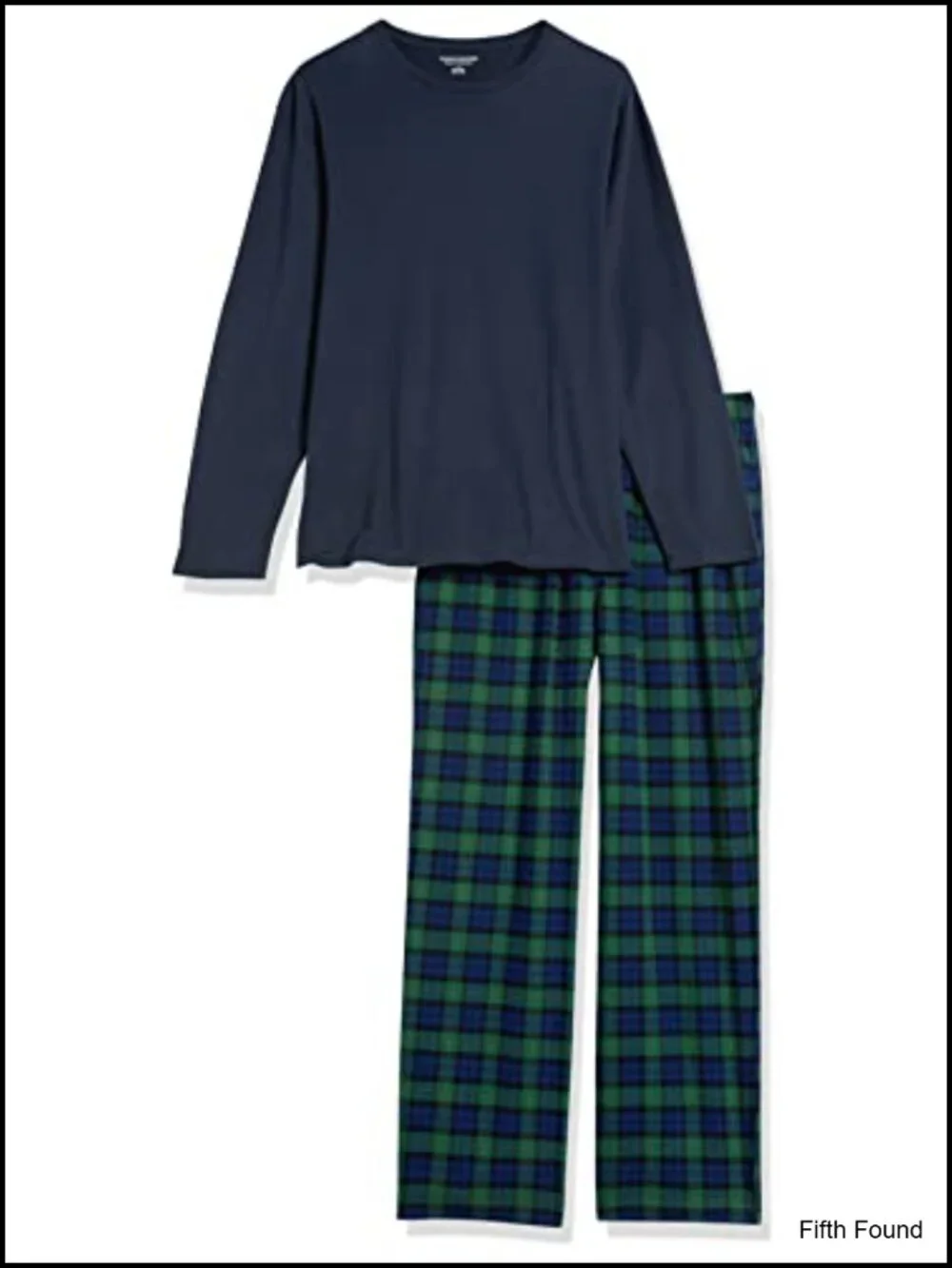 Men's Flannel Pajama Set with Long-Sleeve Tee and Drawstring Pants